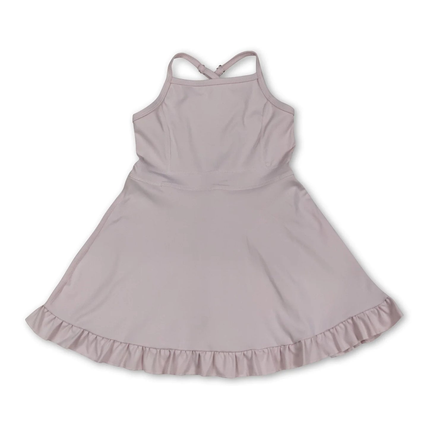 RTS NO MOQ Sibling yoga fabric cotton Baby Girls Solid Color Sleeveless Strap Ruffle Yoga Dresses