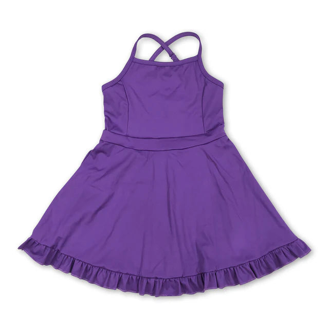 RTS NO MOQ Sibling yoga fabric cotton Baby Girls Fashion Solid Color Sleeveless Strap Knee Length Dresses