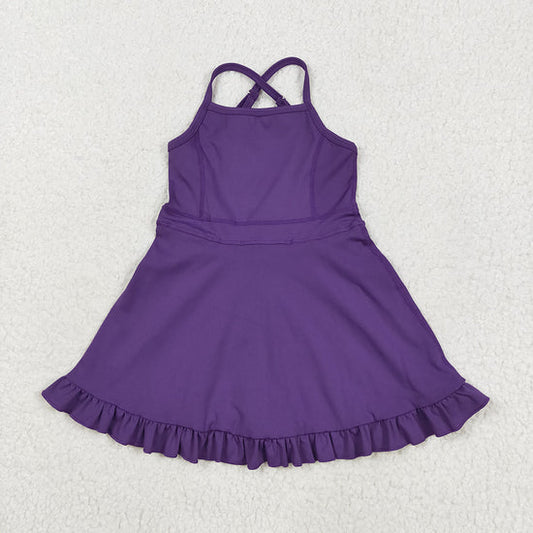 Best Sell RTS Baby Girls Purple Knee-Length Active Wear Dress Athletic Dresses for Little Girls