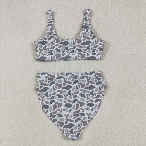 RTS NO MOQ Sibling Family Adult Baby Kids Light Grey Camouflage Beachwear Trunks Swimsuits