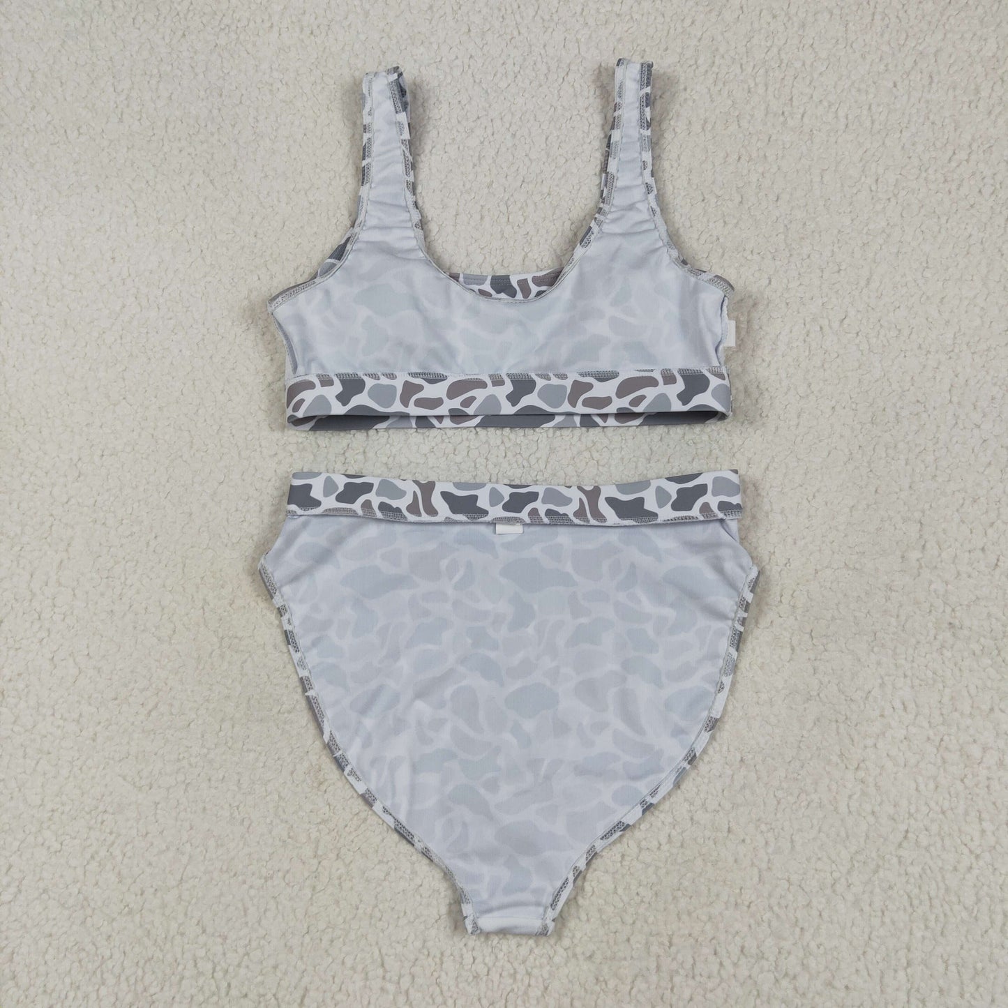 RTS NO MOQ S0556+S0557 Adult female brown grey camouflage swimsuit vest briefs sets-S0558