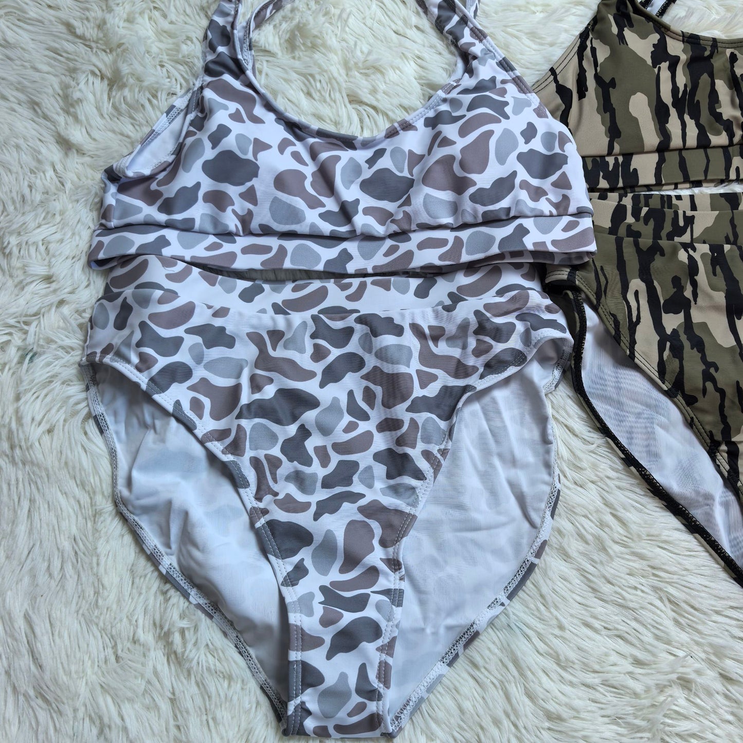 RTS NO MOQ Sibling Adult Women Camo Print Two Piece Swimsuits Top And Bottom Summer Sets