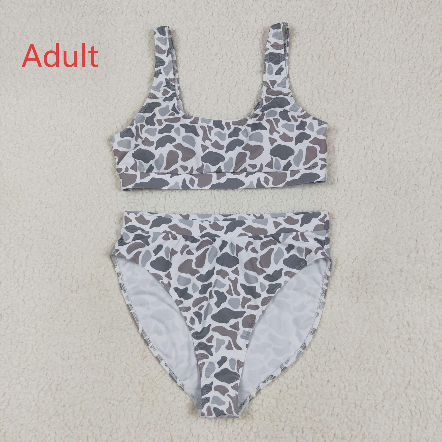 RTS NO MOQ S0556+S0557 Adult female brown grey camouflage swimsuit vest briefs sets-S0558