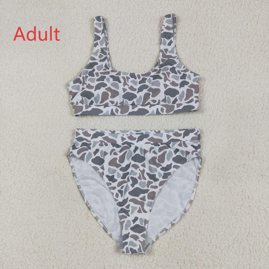 RTS NO MOQ S0556+S0557 Adult female brown grey camouflage swimsuit vest briefs sets-S0558
