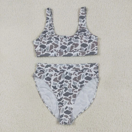 Best Sell RTS Family Matching Southern Light Grey Camouflage Beachwear Swimsuits for Adults Kids Breathable Quick Dry Camo Trunks