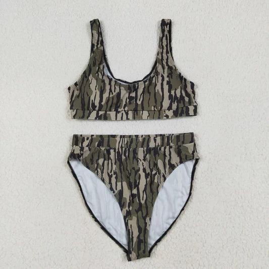 Best Sell RTS Women's Western Army Green Camouflage Swim Vest Adult Size Bummies 2pcs Bikini Swimsuits Sets