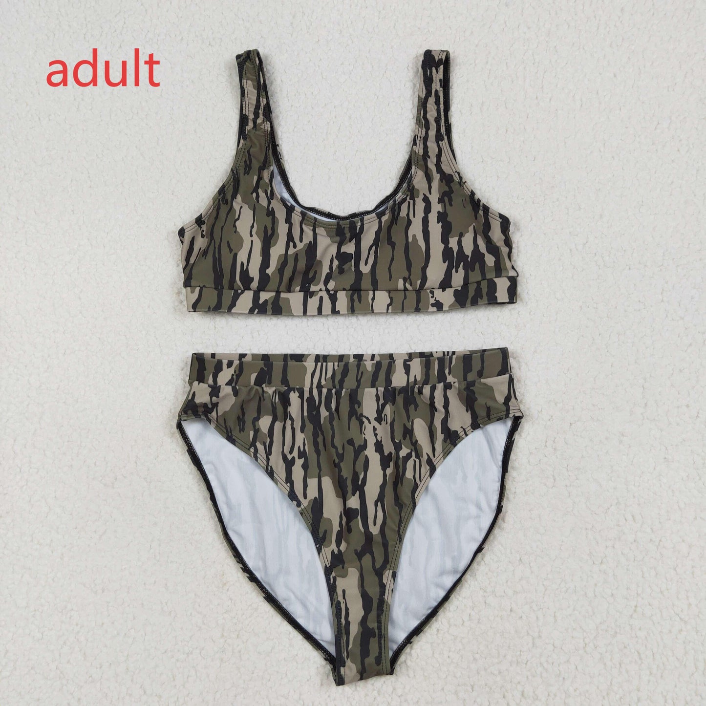 RTS NO MOQ（In Stock) S0563+S0564 Adult female military green camouflage swimsuit vest briefs sets