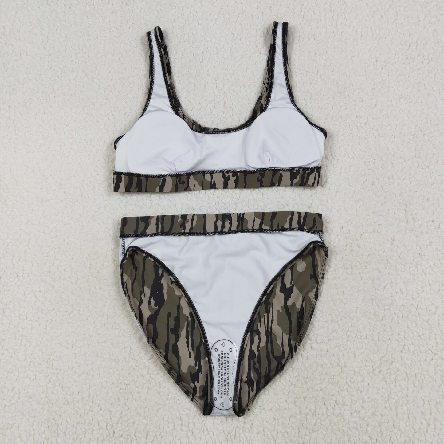 RTS NO MOQ（In Stock) S0563+S0564 Adult female military green camouflage swimsuit vest briefs sets