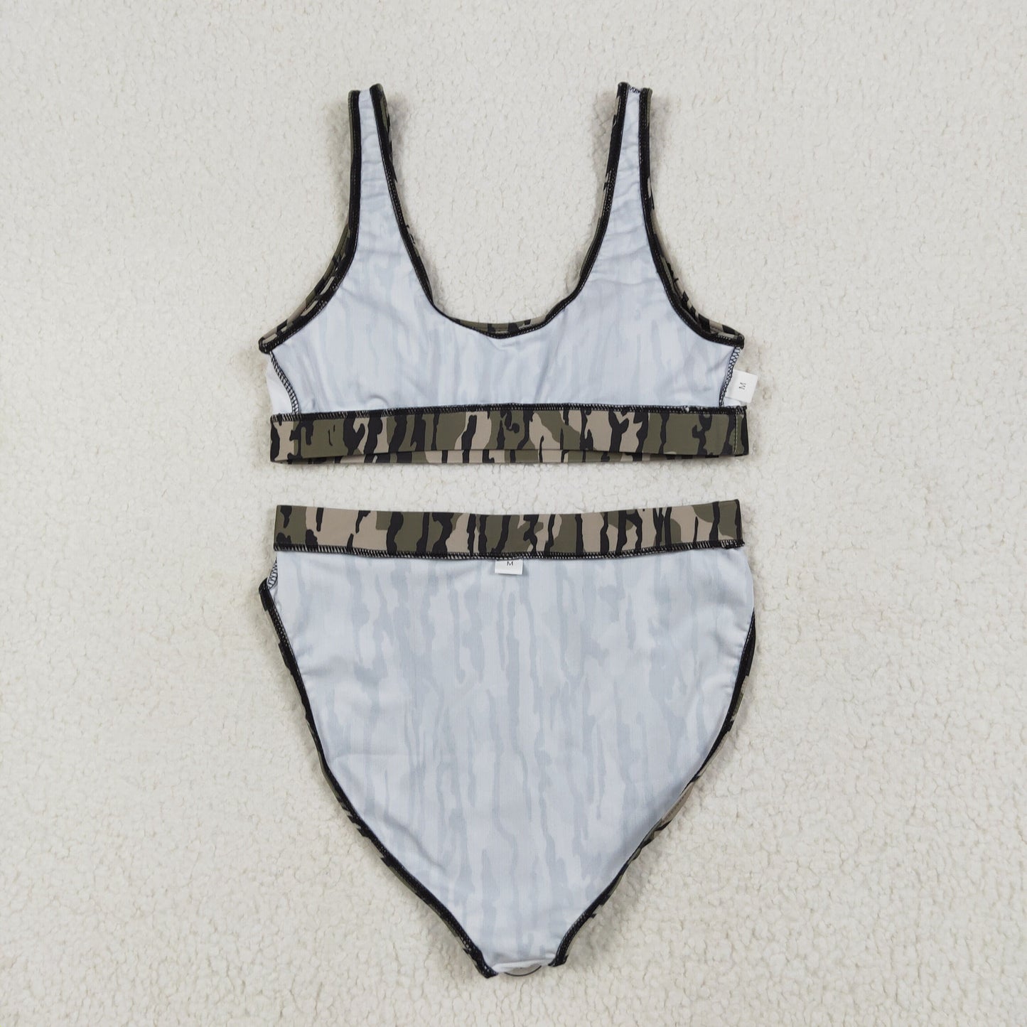 RTS NO MOQ（In Stock) S0563+S0564 Adult female military green camouflage swimsuit vest briefs sets