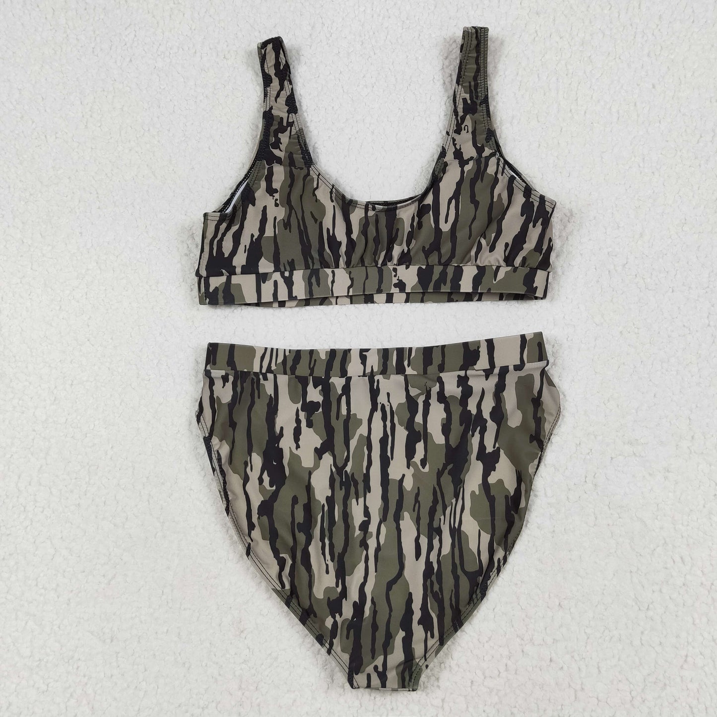 RTS NO MOQ（In Stock) S0563+S0564 Adult female military green camouflage swimsuit vest briefs sets