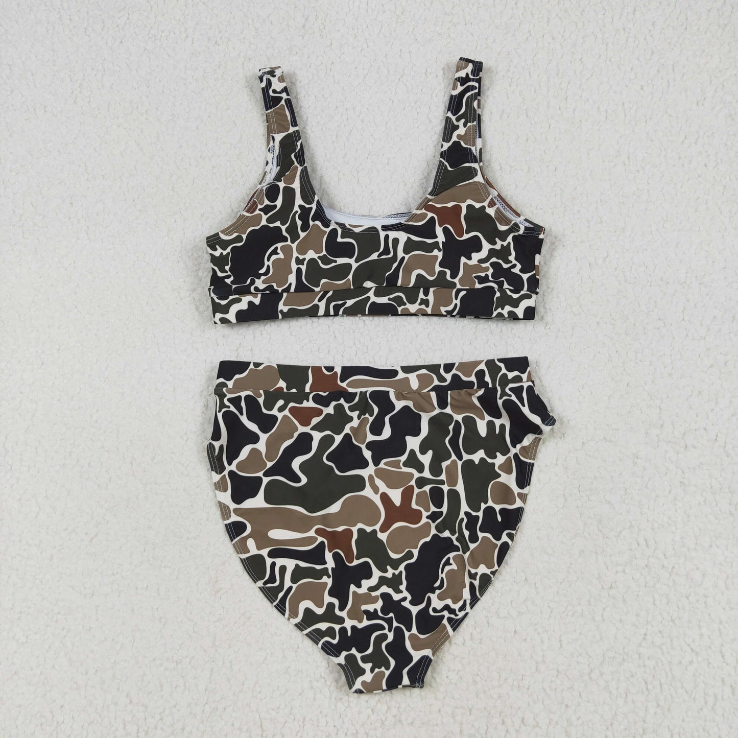 RTS NO MOQ（In Stock) S0566+S0567 Adult female camouflage beige swimsuit vest briefs sets