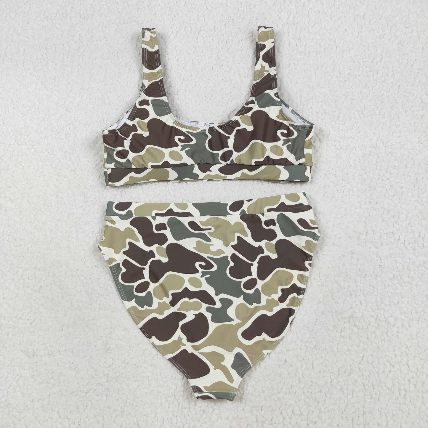 RTS NO MOQ（In Stock) S0570+S0571 Adult female brown green camouflage swimsuit vest briefs sets