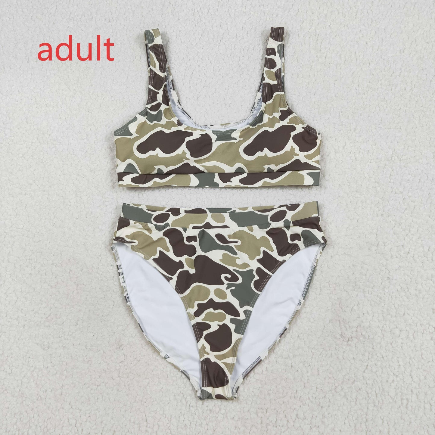 RTS NO MOQ（In Stock) S0570+S0571 Adult female brown green camouflage swimsuit vest briefs sets