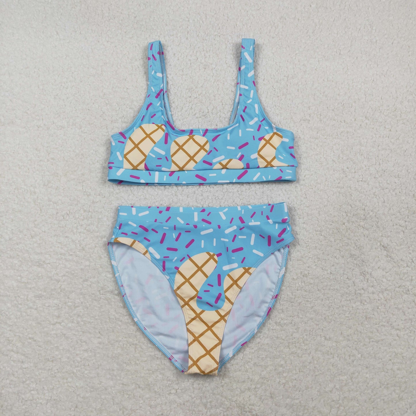 RTS NO MOQ S0575+S0576 Adult Women's Blue Drip Sprinkles Team Swimsuit