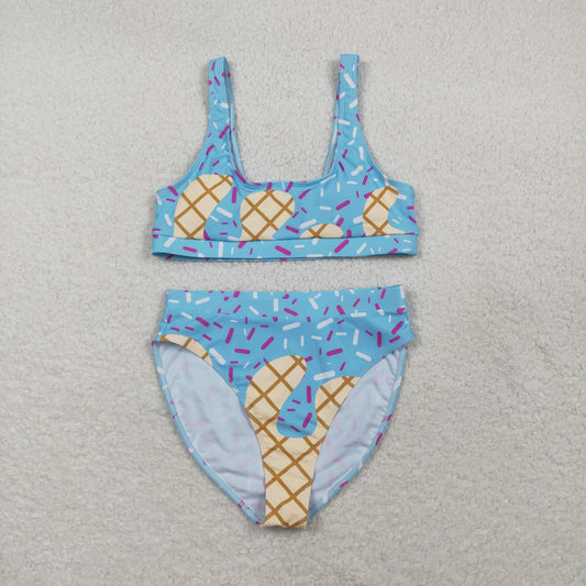 RTS NO MOQ S0575+S0576 Adult Women's Blue Drip Sprinkles Team Swimsuit