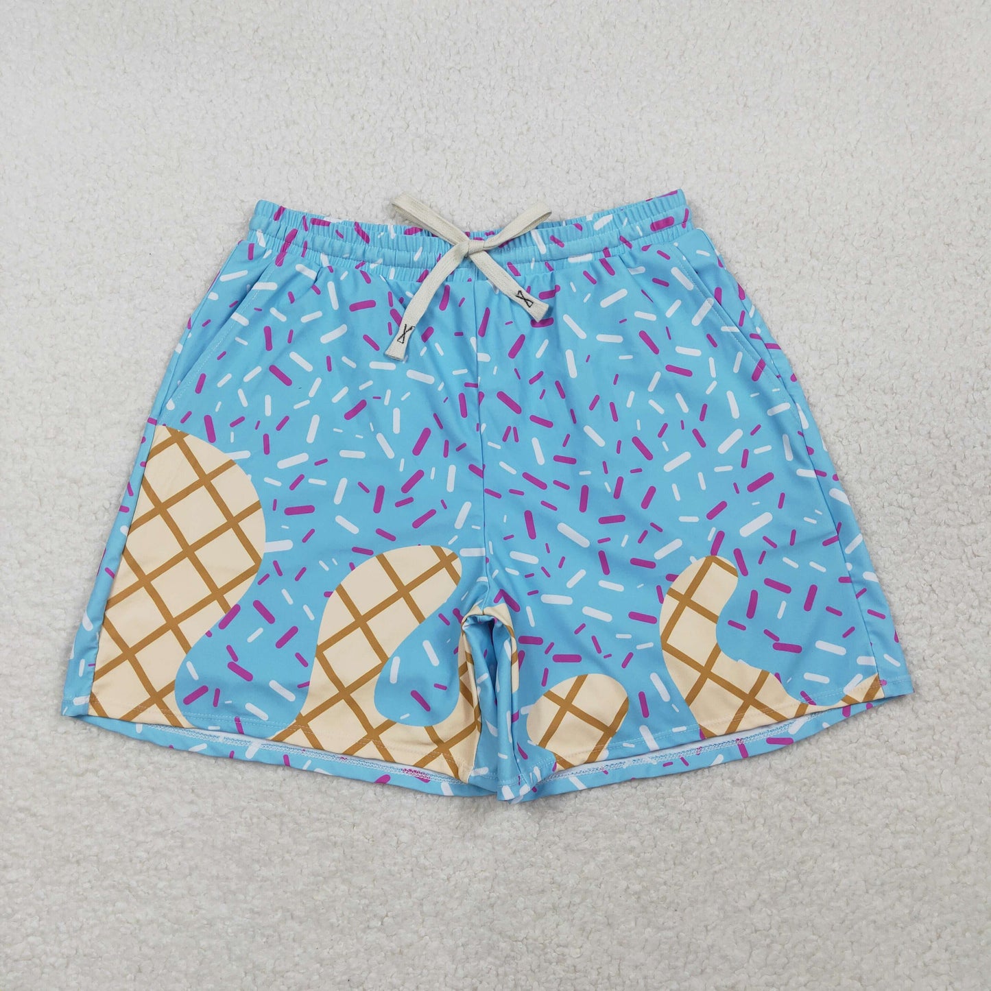 RTS NO MOQ S0578 Adult Men's Blue Drip Sprinkles Team Swimming Trunks Bottom