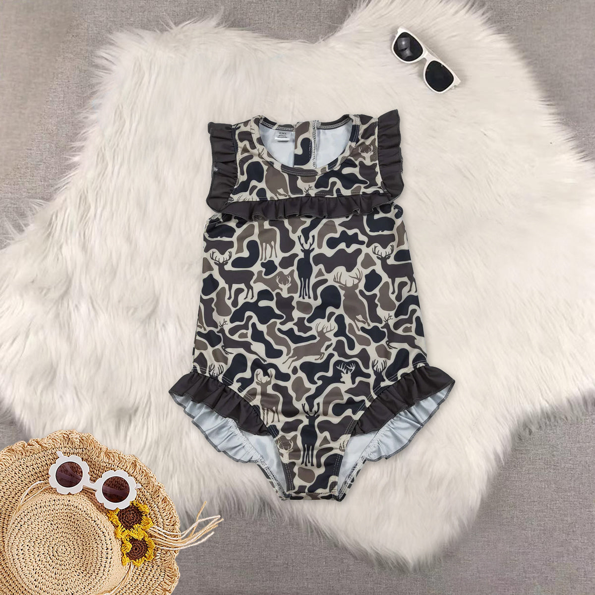 RTS NO MOQ baby girl clothes Camouflage sleeveless Skirt Set & Swimsuits