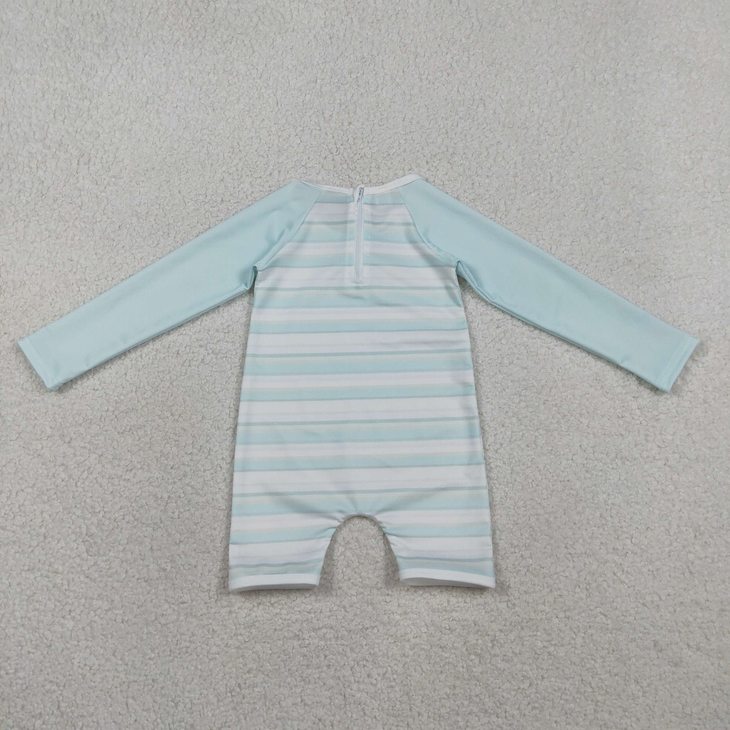 RTS NO MOQ Sibling Baby Boys Light Blue Stripe Top Pockets Shorts Swimsuits Aqua Blue Stripe Romper Swimsuits