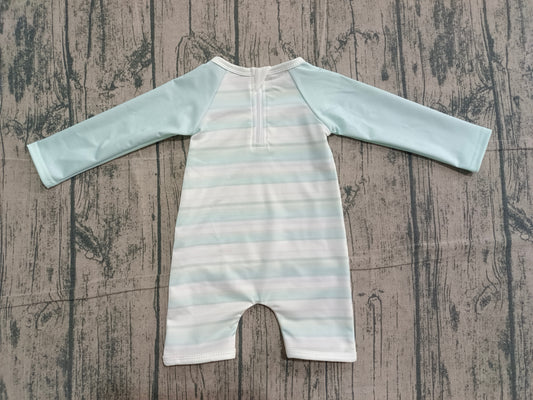 (Sample) No moq S0650 Swimsuits Baby Girls Aqua Stripe Romper  Summer Lightweight Clothes for Infants