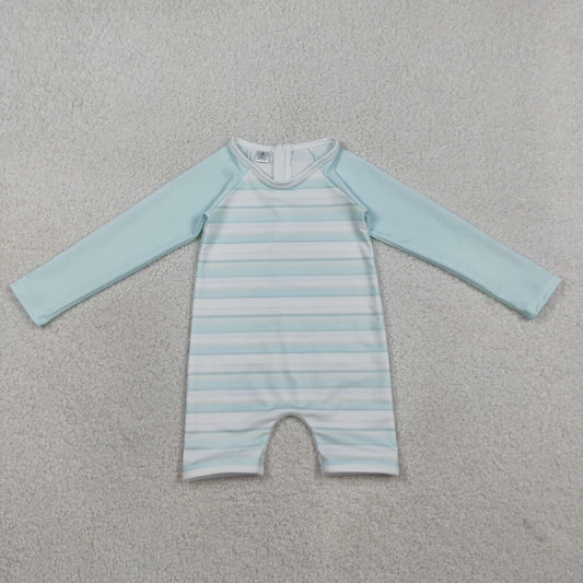 RTS NO MOQ S0650 Baby Girls Aqua Blue Stripe Romper Swimsuit for Infants Summer