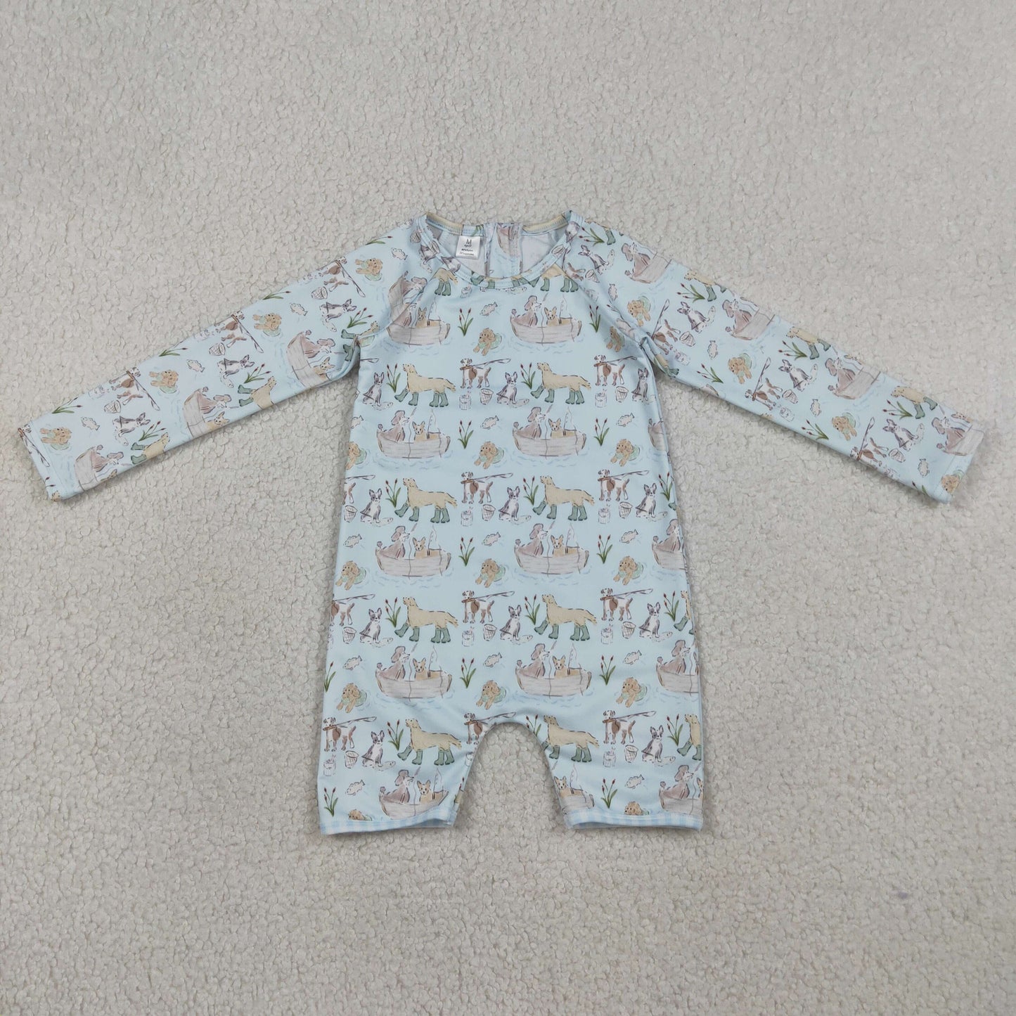 RTS NO MOQ S0701 Baby Boys Hunting Swimming Suit with Dog Print Back Zipper for Infants