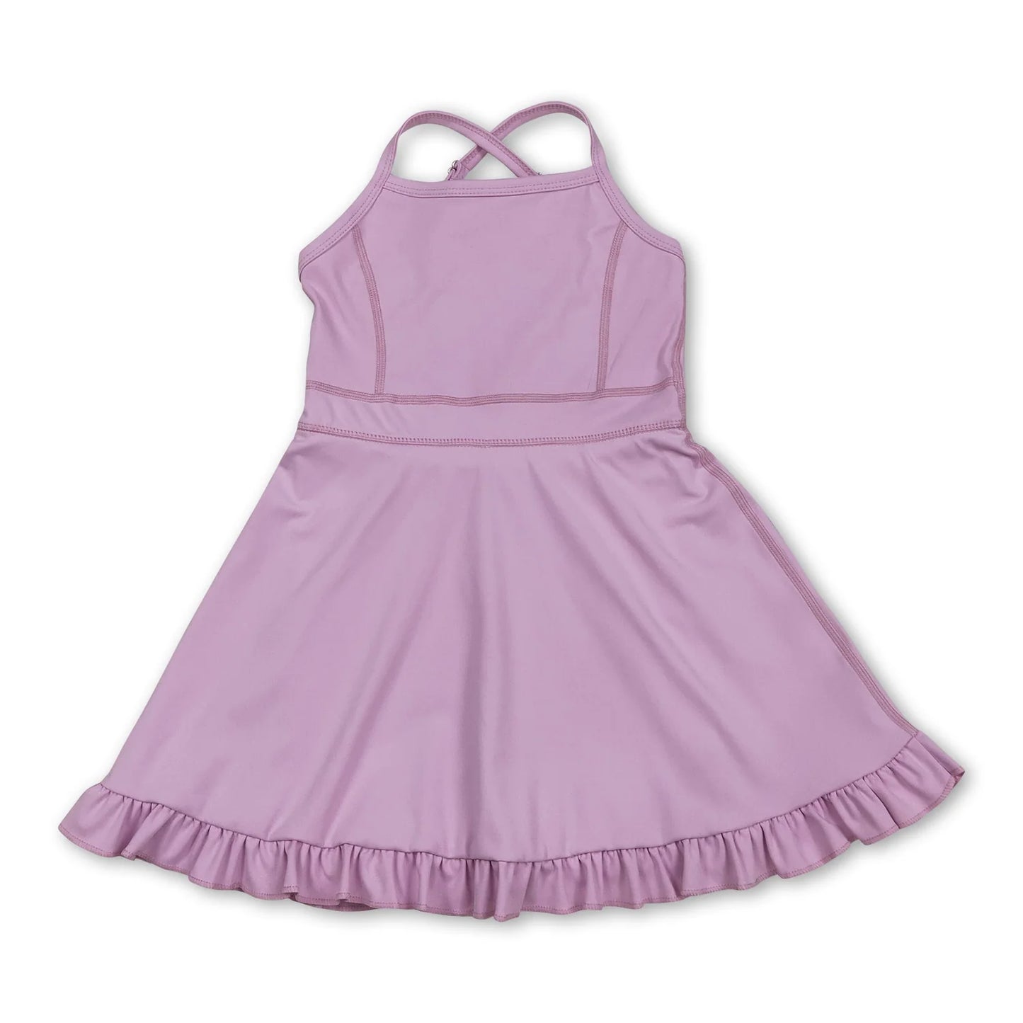 RTS NO MOQ Sibling yoga fabric cotton Baby Girls Solid Color Sleeveless Strap Ruffle Yoga Dresses