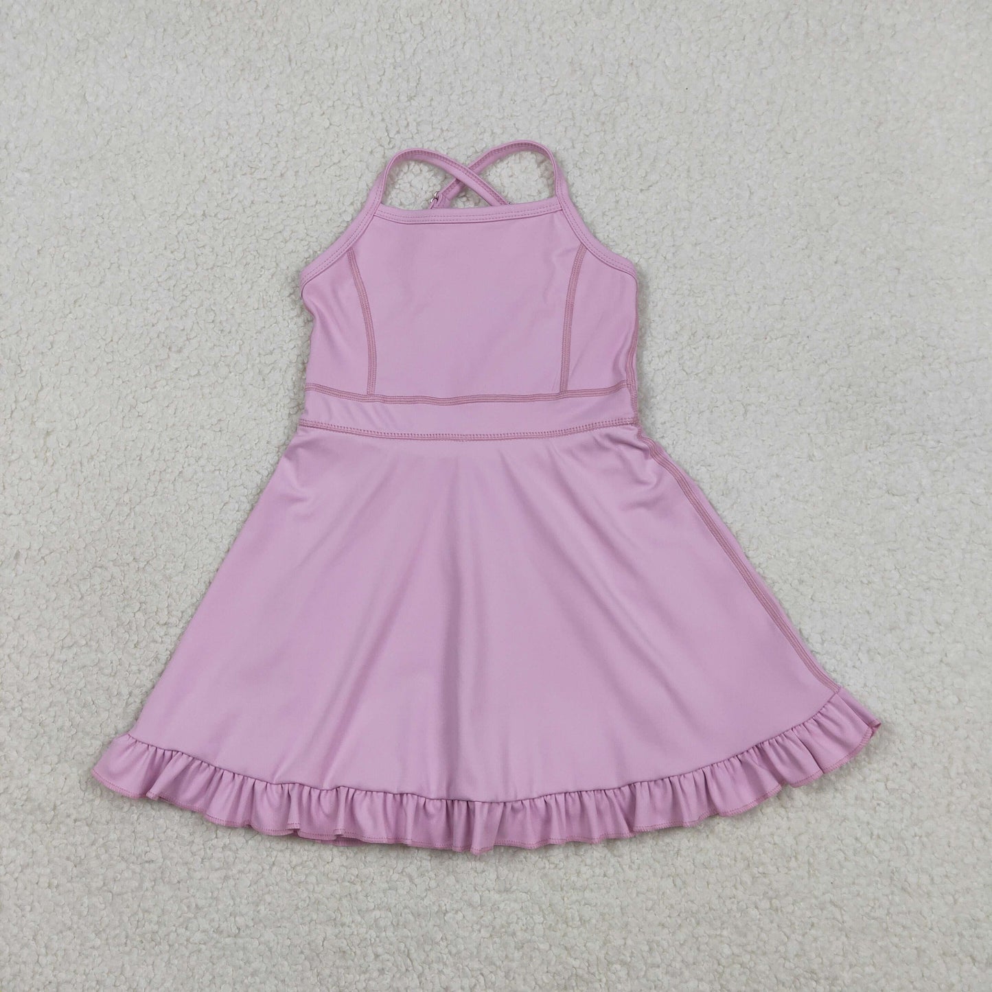 RTS NO MOQ S0712 Baby Girls Lavender Strap Yoga Ruffle Active Shorts Knee-Length Dresses