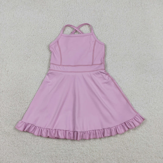 RTS NO MOQ S0712 Baby Girls Lavender Strap Yoga Ruffle Active Shorts Knee-Length Dresses