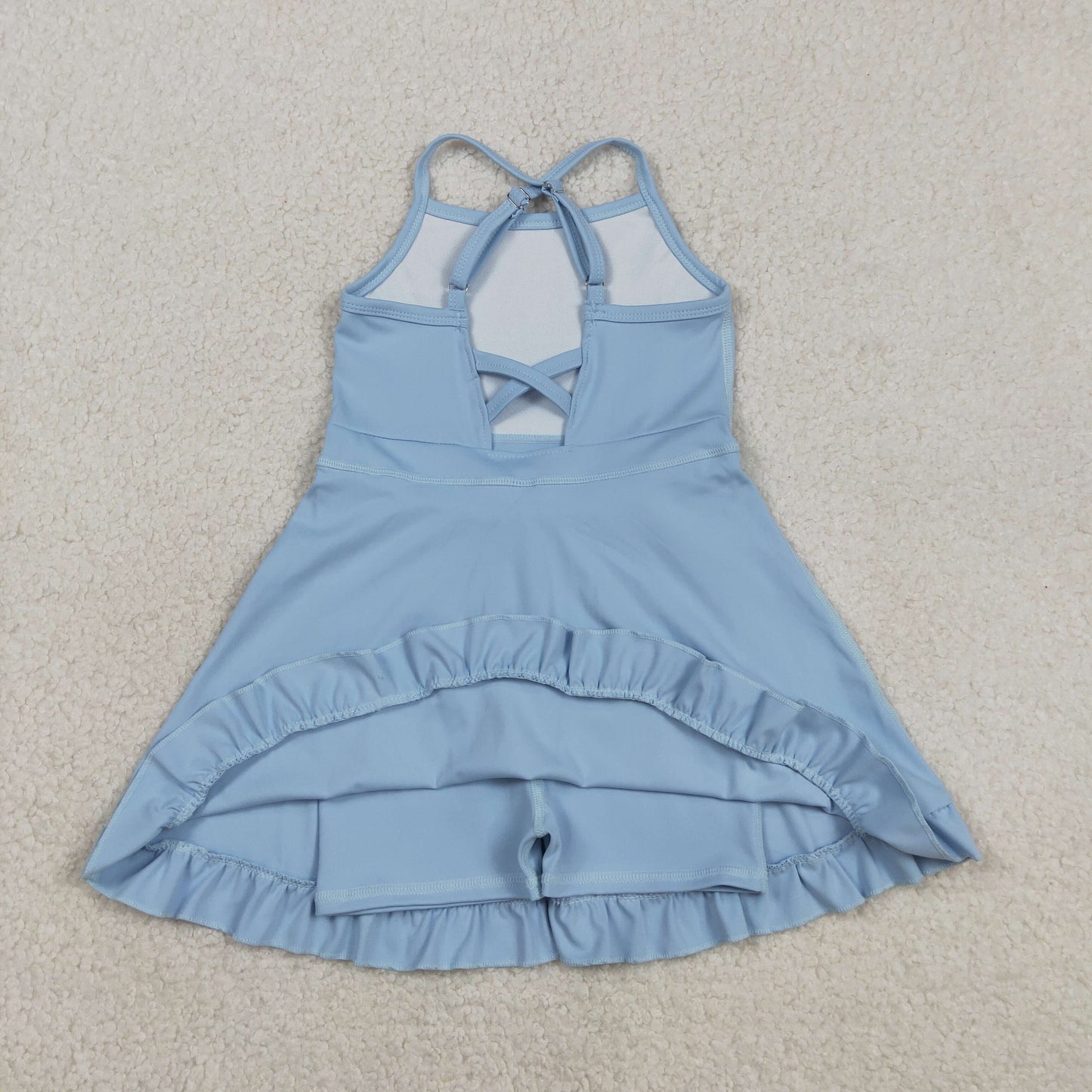 RTS NO MOQ Sibling Baby Girls Solid Color Strap Yoga Active Shorts Ruffle Knee-Length Dresses