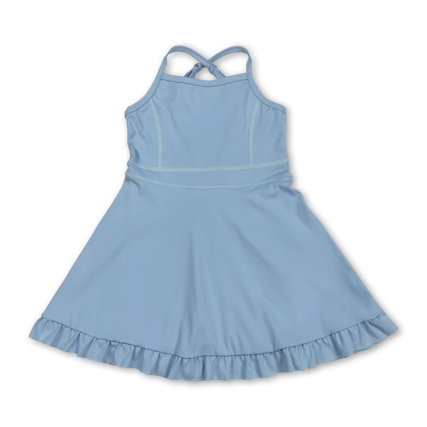 RTS NO MOQ Sibling yoga fabric cotton Baby Girls Solid Color Sleeveless Strap Ruffle Yoga Dresses
