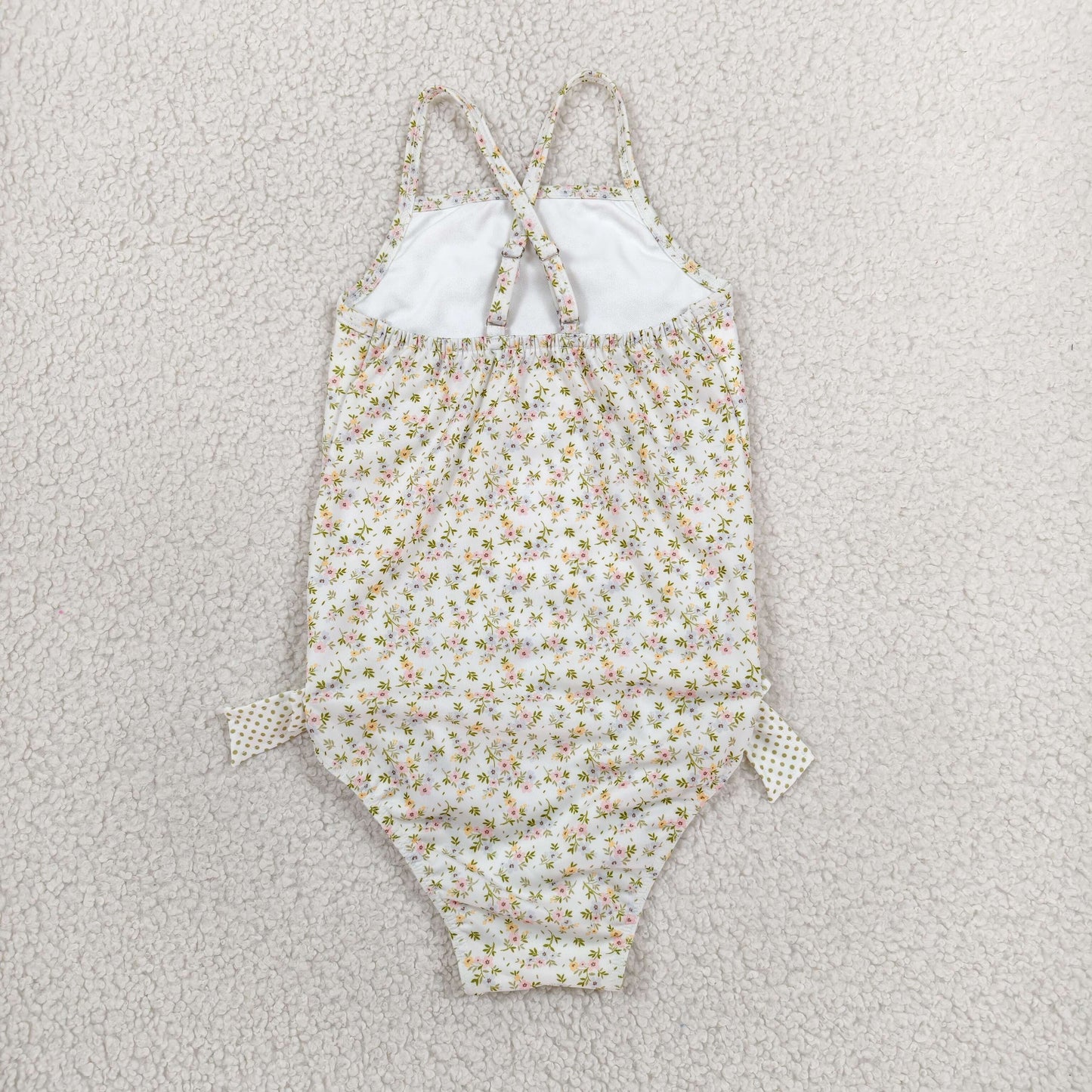RTS NO MOQ milk silk S0723 Baby Girls Tiny Floral Print Bow Sleeveless One Piece Swimsuits
