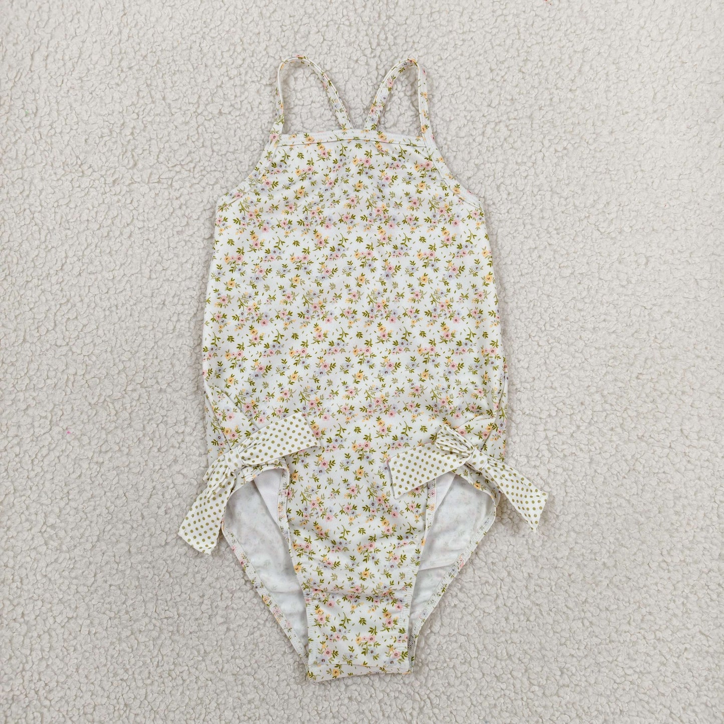 RTS NO MOQ milk silk S0723 Baby Girls Tiny Floral Print Bow Sleeveless One Piece Swimsuits