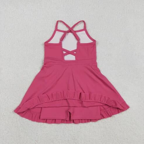 RTS NO MOQ Sibling Baby Girls Strap Yoga Active Short Team Knee-Length Dresses