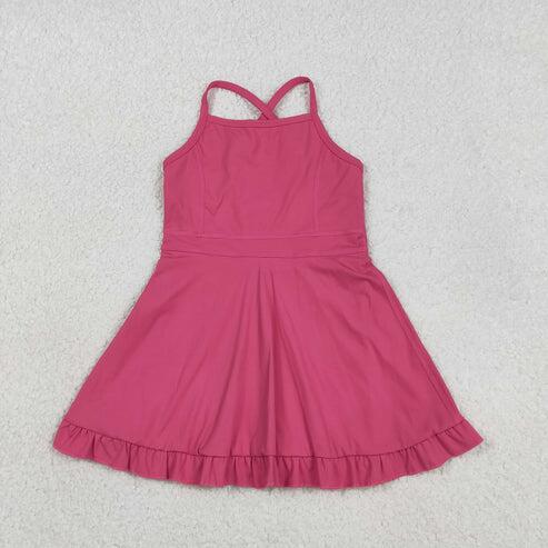 RTS NO MOQ Sibling Baby Girls Strap Yoga Active Short Team Knee-Length Dresses