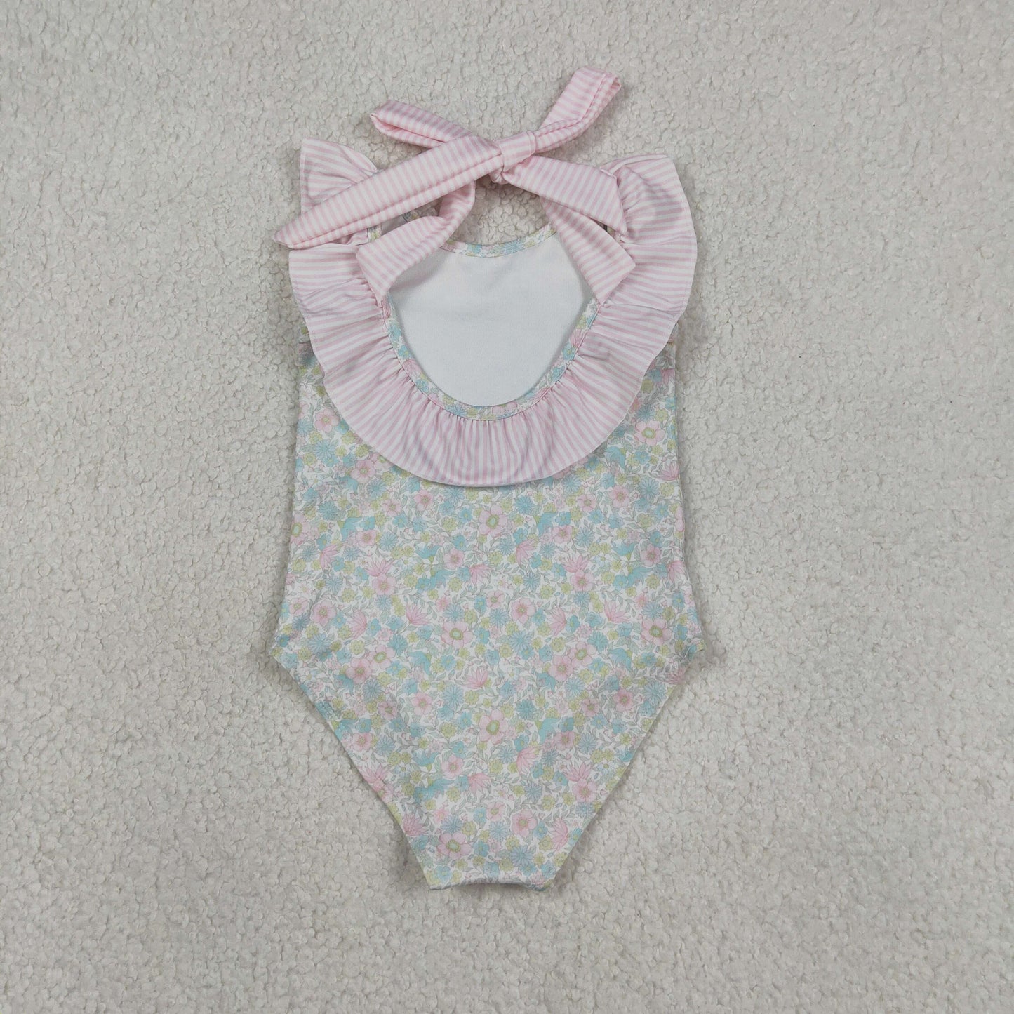 RTS NO MOQ S0732 Baby Girls Summer Stripe Bow Flutter Sleeve Floral Swimsuits
