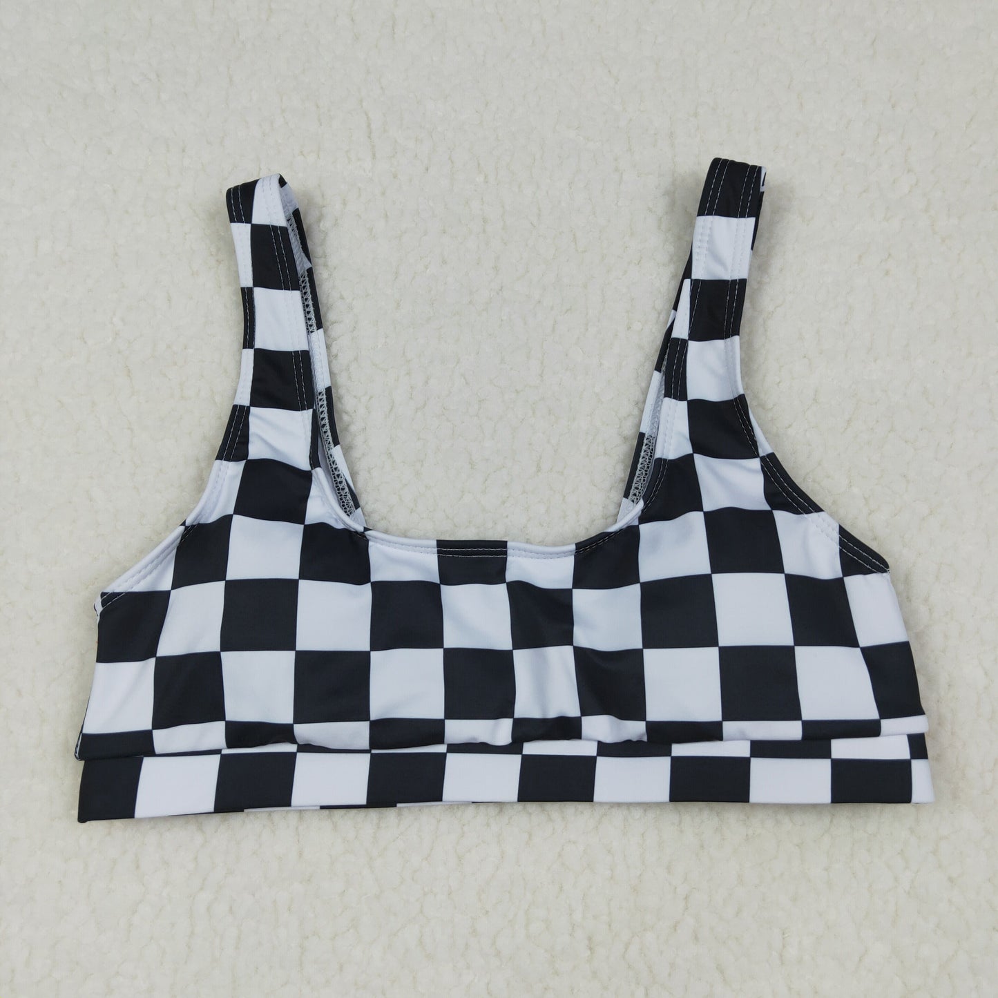 RTS NO MOQ S0736 Adult Women's Black Checkered Swimming Top