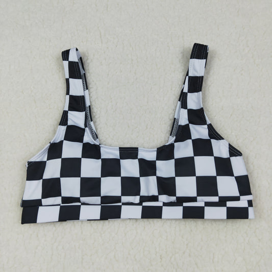 RTS NO MOQ S0736 Adult Women's Black Checkered Swimming Top