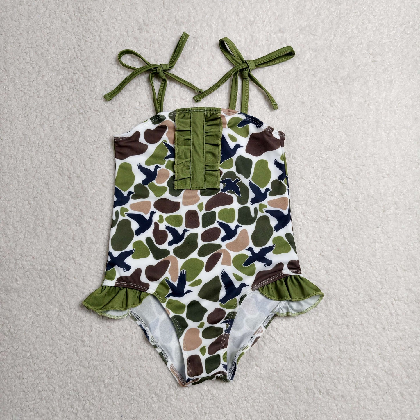 RTS NO MOQ milk silk S0744 Baby Girls Green Camo Duck Print  Strap One Piece Swimsuits