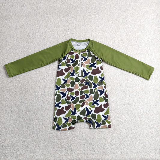 RTS NO MOQ milk silk S0748 Baby Boys Green Camouflage Duck Swim Trunks Breathable Summer Beach Pool Outfits