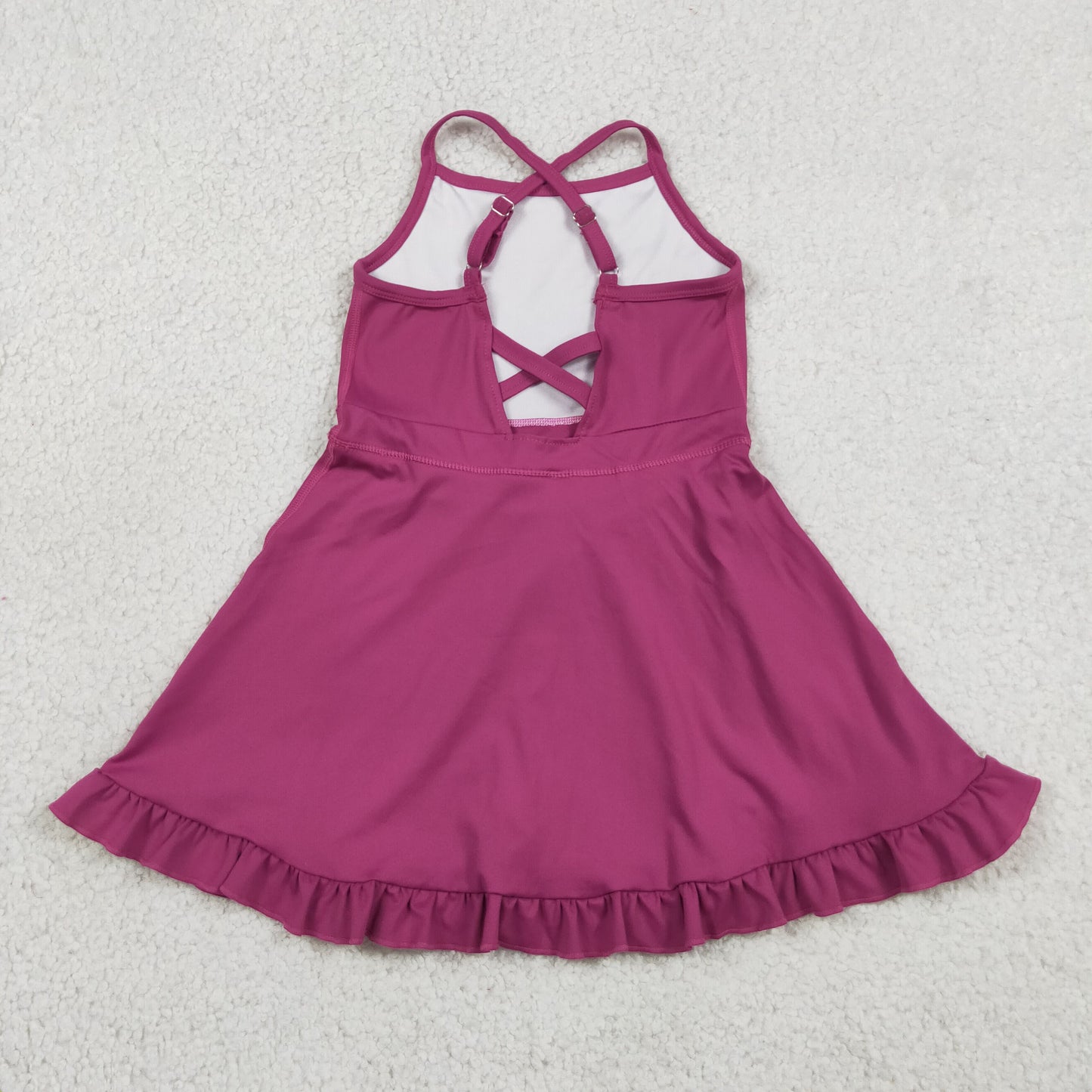 RTS NO MOQ yoga fabric cotton S0778 Baby Girls Wine Red Knit Knee Length Athletic Dress