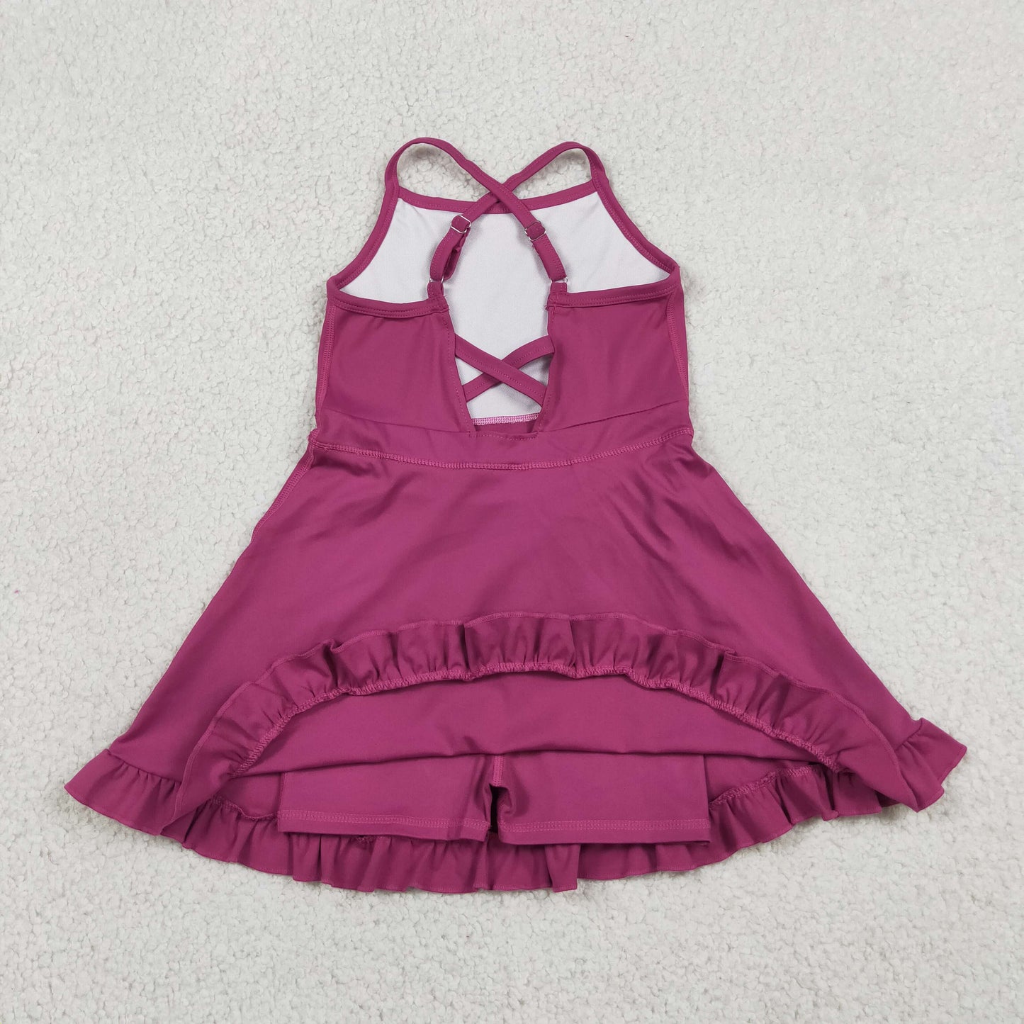 RTS NO MOQ yoga fabric cotton S0778 Baby Girls Wine Red Knit Knee Length Athletic Dress