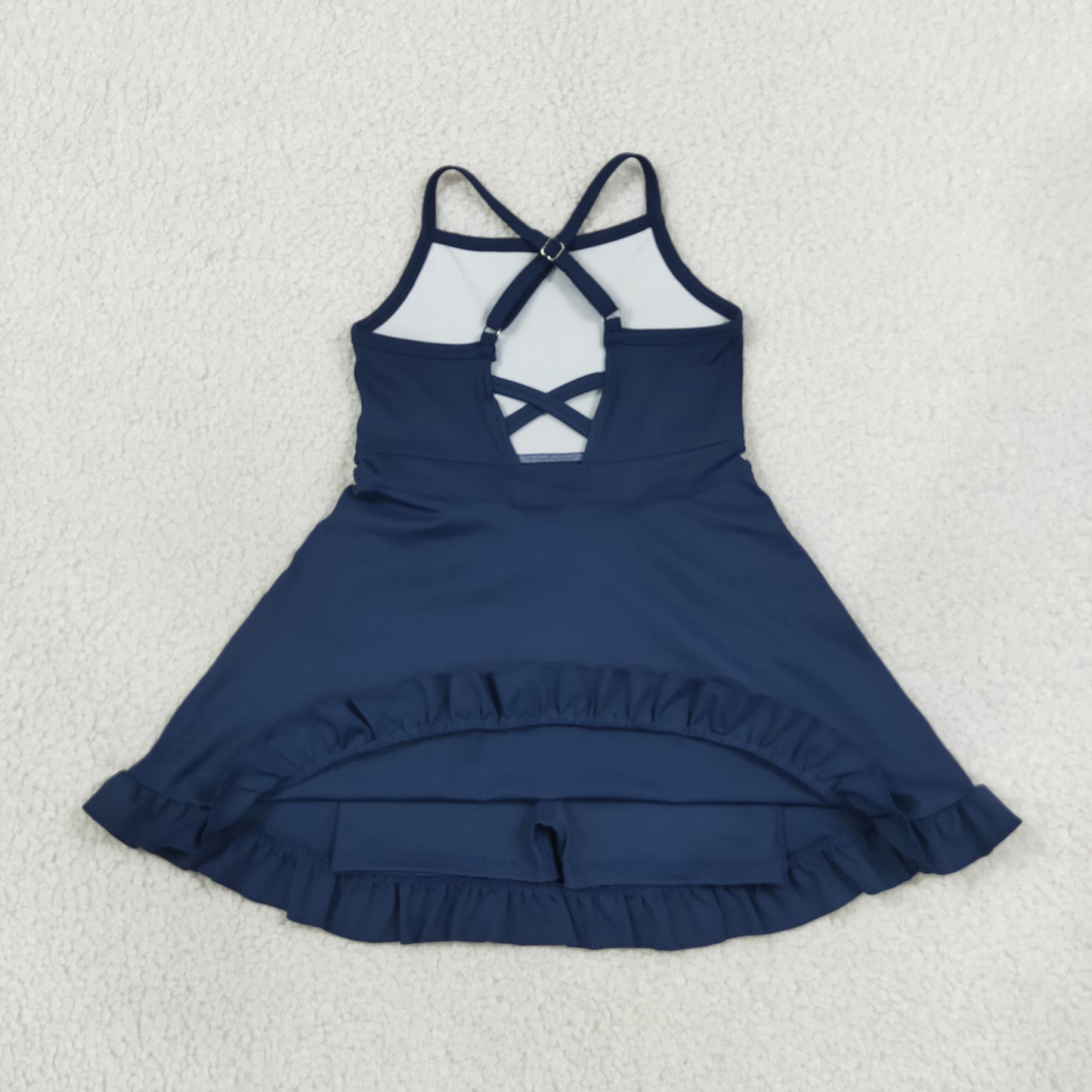NEW RTS NO MOQ yoga fabric cotton S0779 Baby Girls Navy Solid Yoga Knee Length Athletic Active Dress