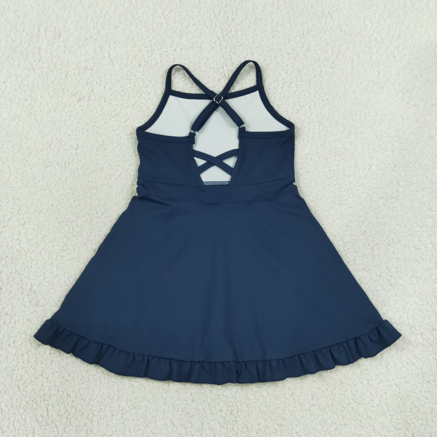 NEW RTS NO MOQ yoga fabric cotton S0779 Baby Girls Navy Solid Yoga Knee Length Athletic Active Dress