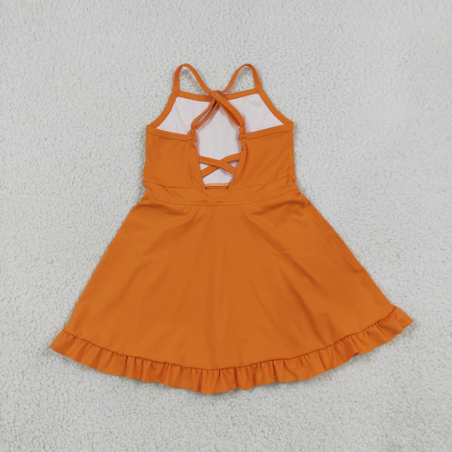 NEW RTS NO MOQ yoga fabric cotton S0780 Baby Girls Orange Athletic Sleeveless Knee Length Active Yoga Dress