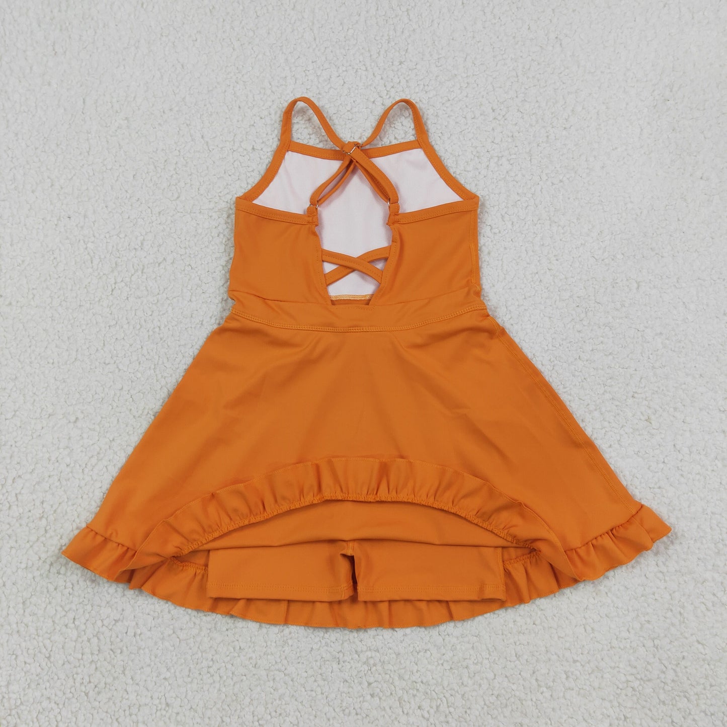 NEW RTS NO MOQ yoga fabric cotton S0780 Baby Girls Orange Athletic Sleeveless Knee Length Active Yoga Dress