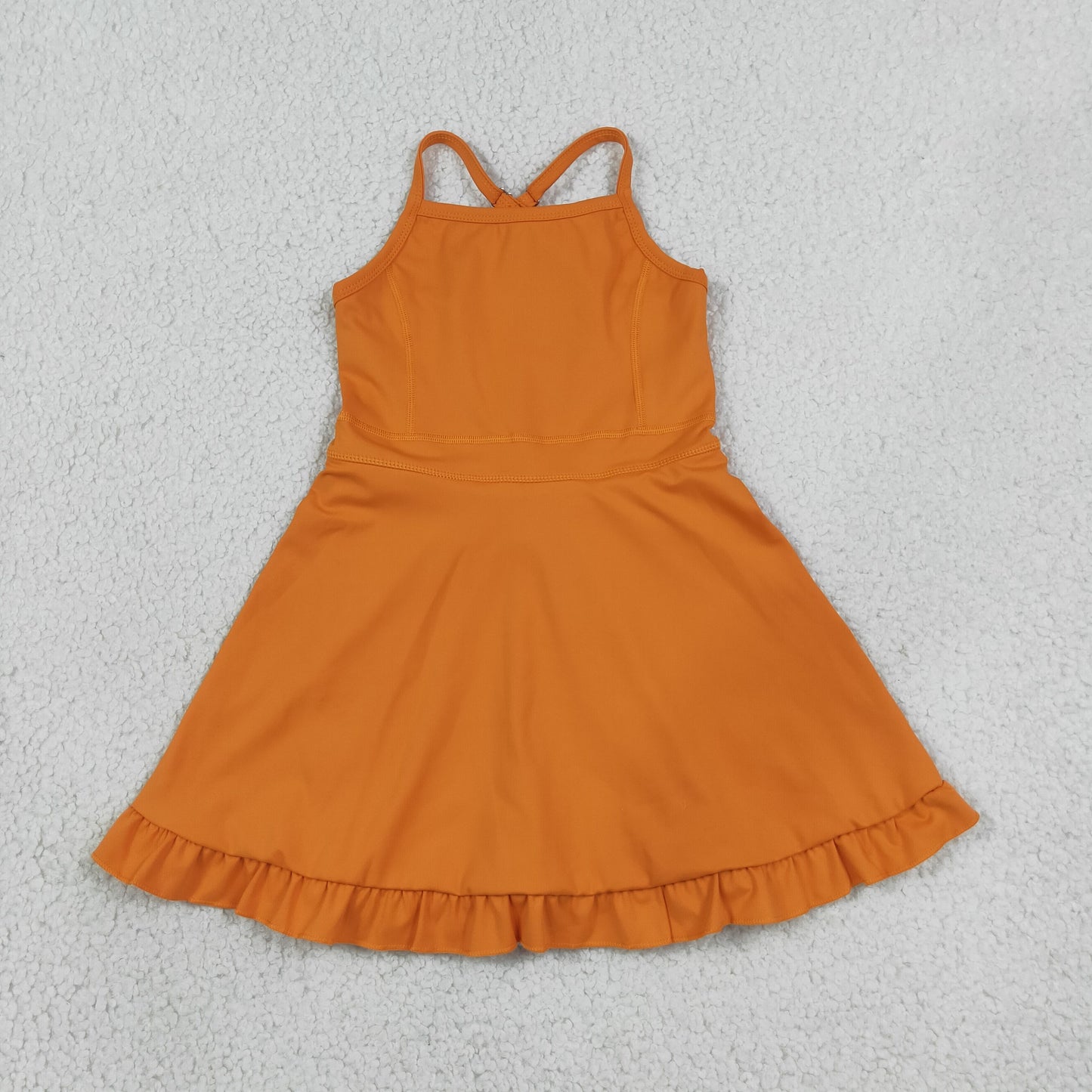 NEW RTS NO MOQ yoga fabric cotton S0780 Baby Girls Orange Athletic Sleeveless Knee Length Active Yoga Dress