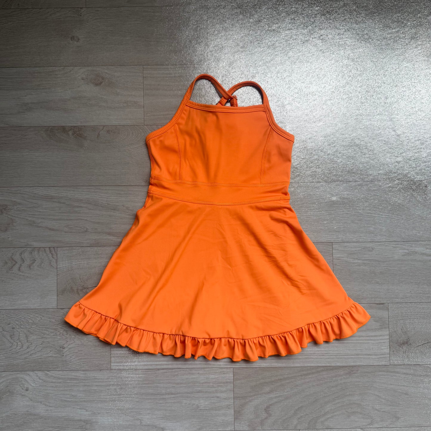 (Sample) No moq yoga fabric cotton S0780 Yoga Baby Girls Orange Athletic Sleeveless Knee Length Active Dress