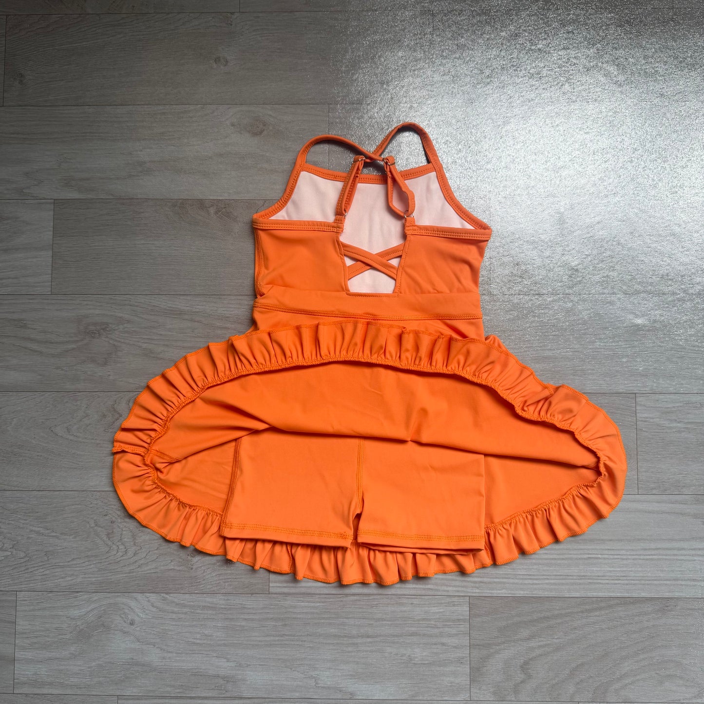 (Sample) No moq yoga fabric cotton S0780 Yoga Baby Girls Orange Athletic Sleeveless Knee Length Active Dress