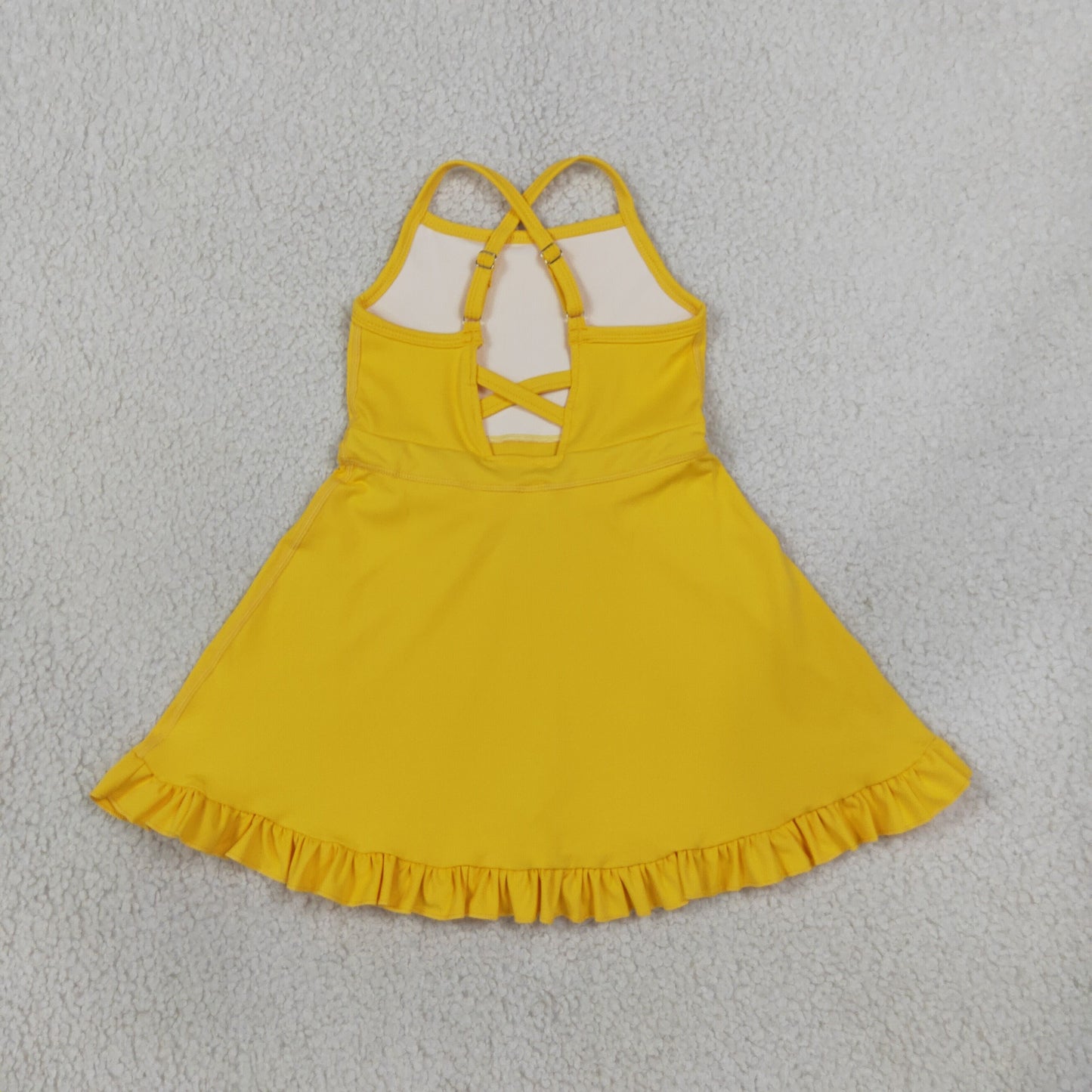 NEW RTS NO MOQ yoga fabric cotton S0781 Baby Girls Yellow Knit Knee Length Active Wear Dresses Casual Wear