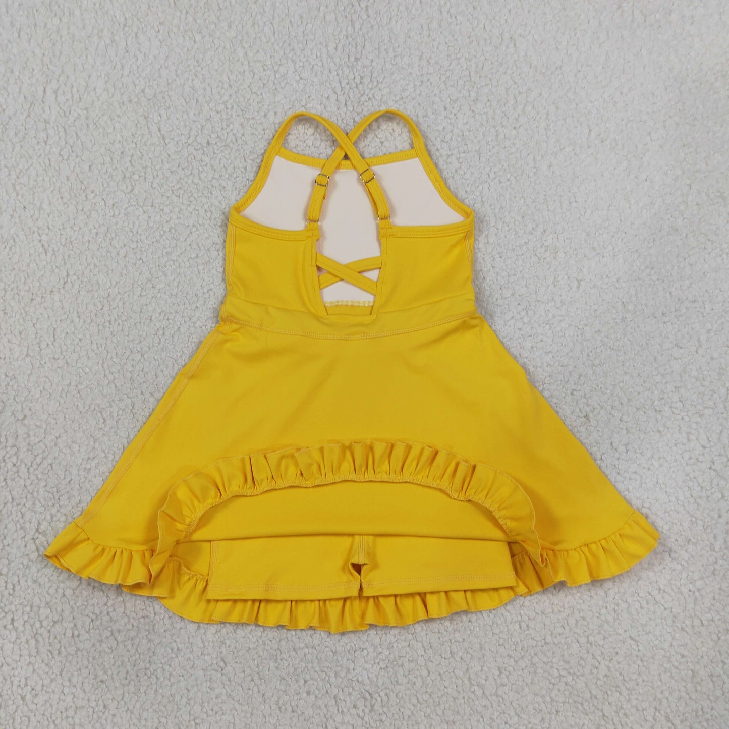 NEW RTS NO MOQ yoga fabric cotton S0781 Baby Girls Yellow Knit Knee Length Active Wear Dresses Casual Wear